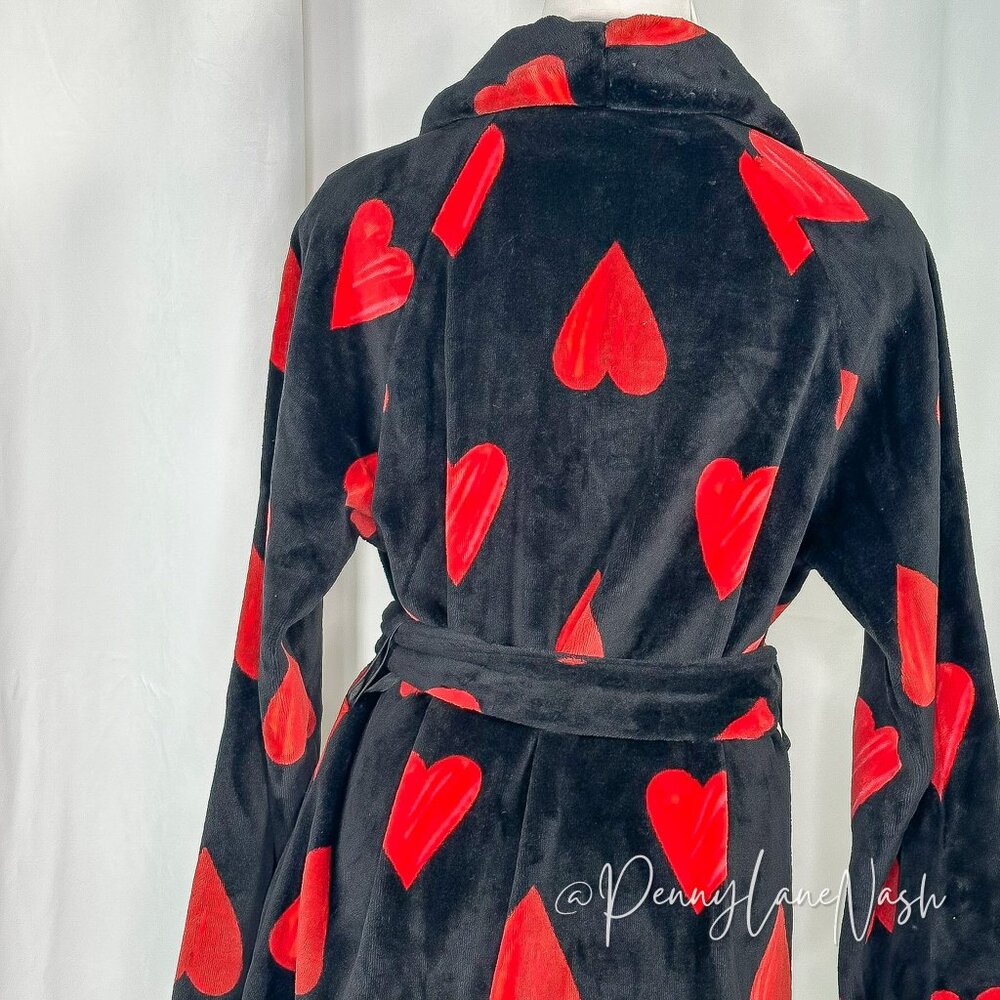 NWT Victoria's Secret Red & Black Hearts Cozy Short Robe - Picture 12 of 13
